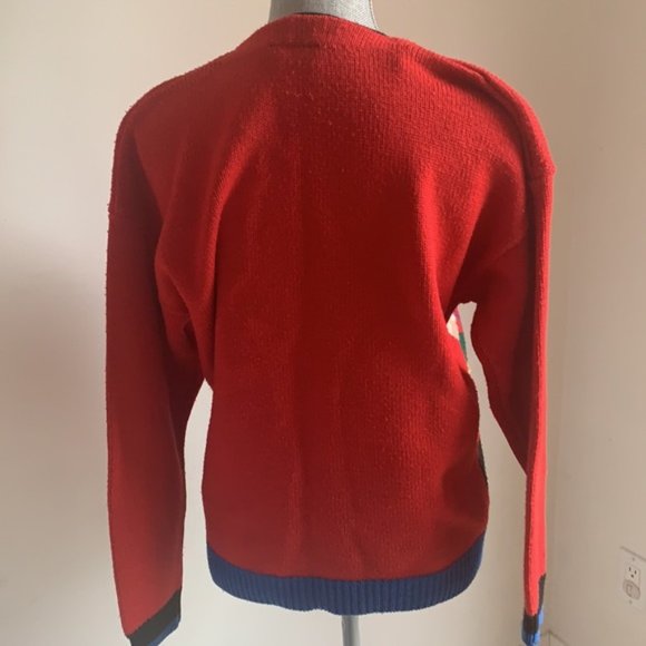 Vintage funky retro 90s red graphic sweater cardigan - Picture 5 of 7